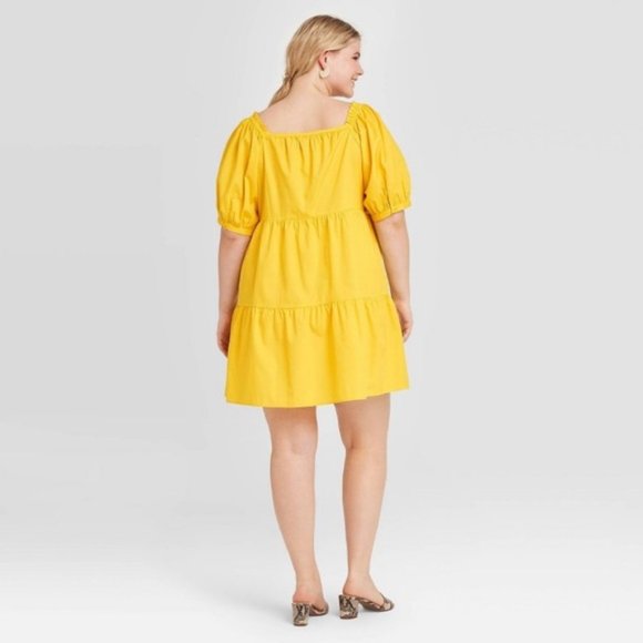 NEW Who What Wear Lemon Yellow Poplin Dress - Picture 2 of 5